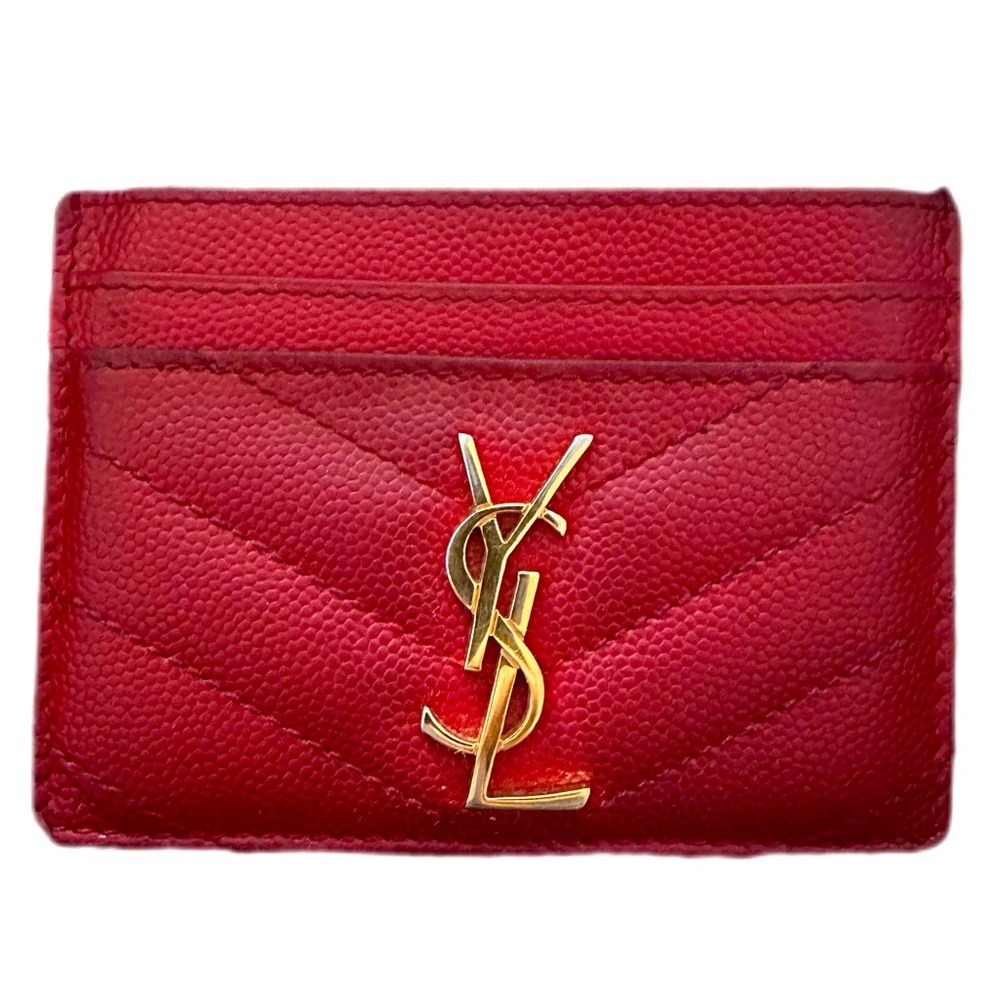 💯% AUTHENTIC CASSANDRE MATELASSÉ CARD CASE IN GRAIN DE POUDRE EMBOSSED LEATHER